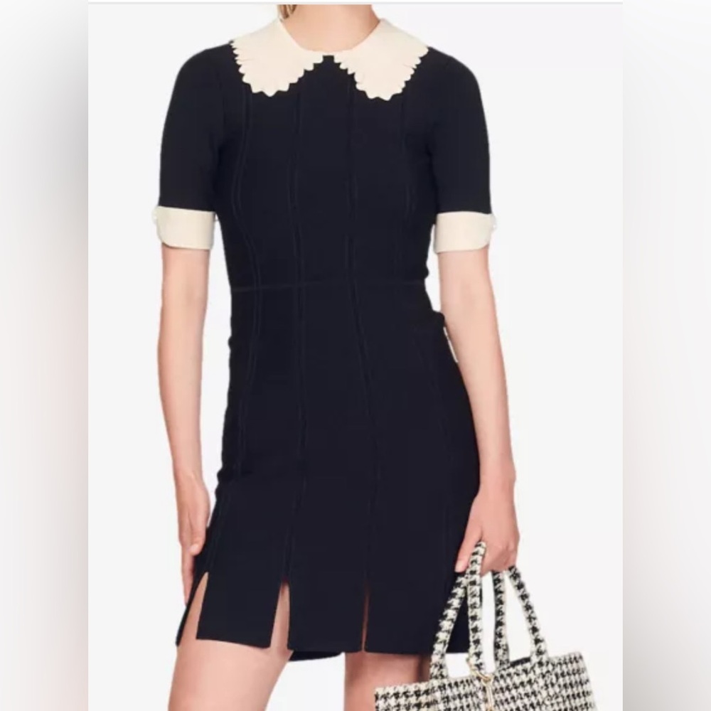 Sandro Paris Caline Knit Contrast Trim Fit & Flare Minidress Size 38 (6)